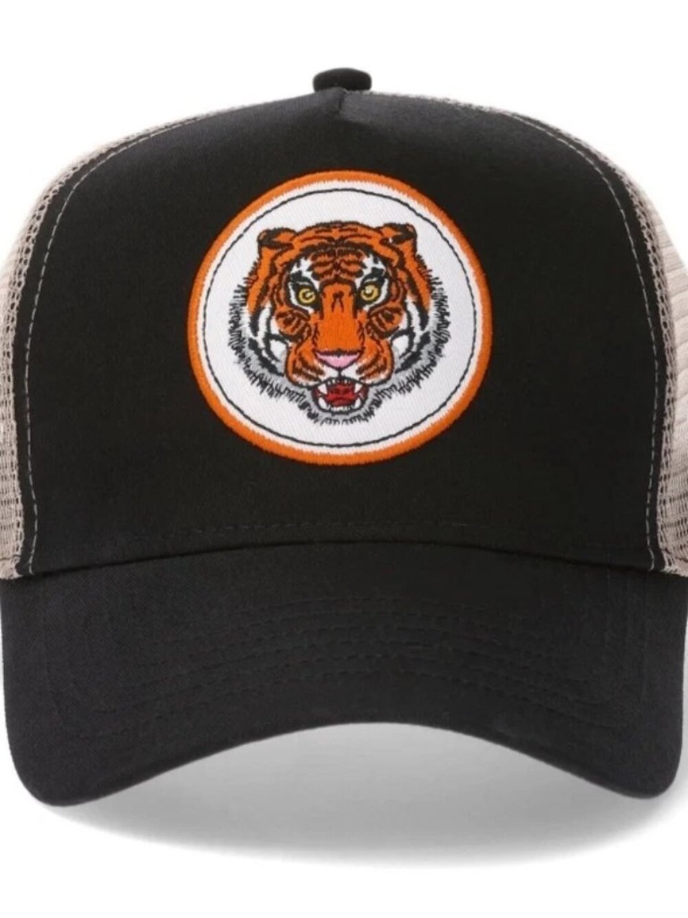 Tiger Head Patch Snapback Trucker Hat Black Tan Big CAT Outdoors Adult NWT